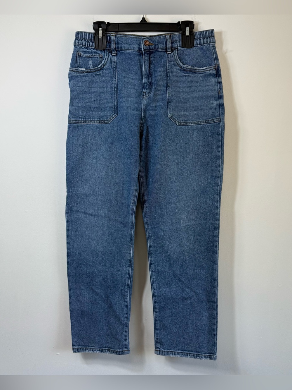 Sincerely Jules High Waist Elastic Utility Patch Pocket Straight Jeans 11/30